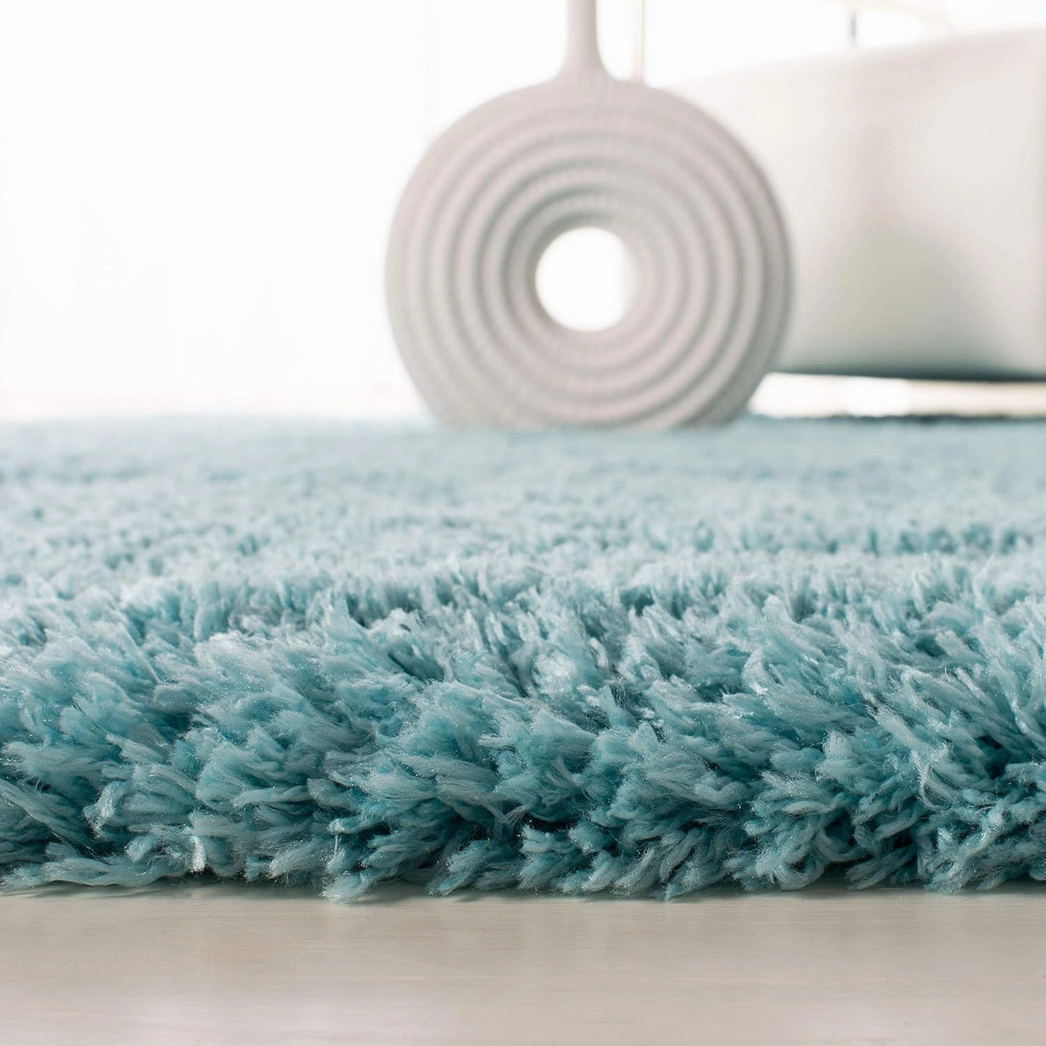 SAFAVIEH Polar Shag Collection 5 ft 1 in x 7 ft 6 in Light Turquoise PSG800T Solid Glam 3-inch Extra Thick Area Rug
