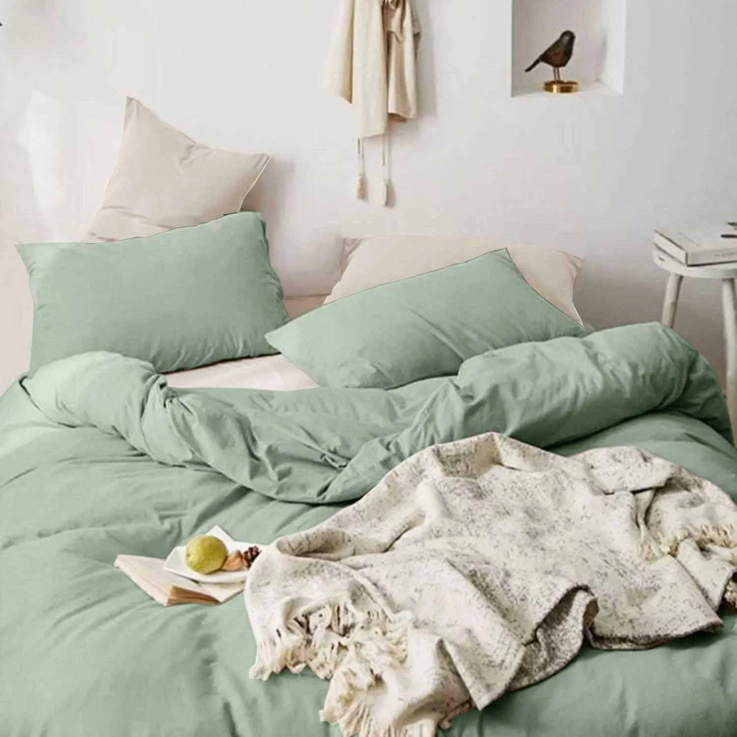 Sage Green Comforter Full Size, 3 Piece Soft Modern Bedding Set, Lightweight All Season Fluffy Bed Alternative Down Comforter with 2 Pillow Shams for Women Men