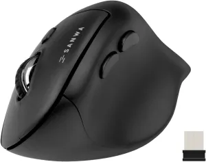 SANWA Multi Device Ergonomic Vertical Mouse, Silent Click, 5 Programmable Buttons, 2 Bluetooth 5.0   2.4G Wireless Ergo Mice, Wrist Pain Relief, Compatible with Windows, Mac OS, Laptop, PC, Black