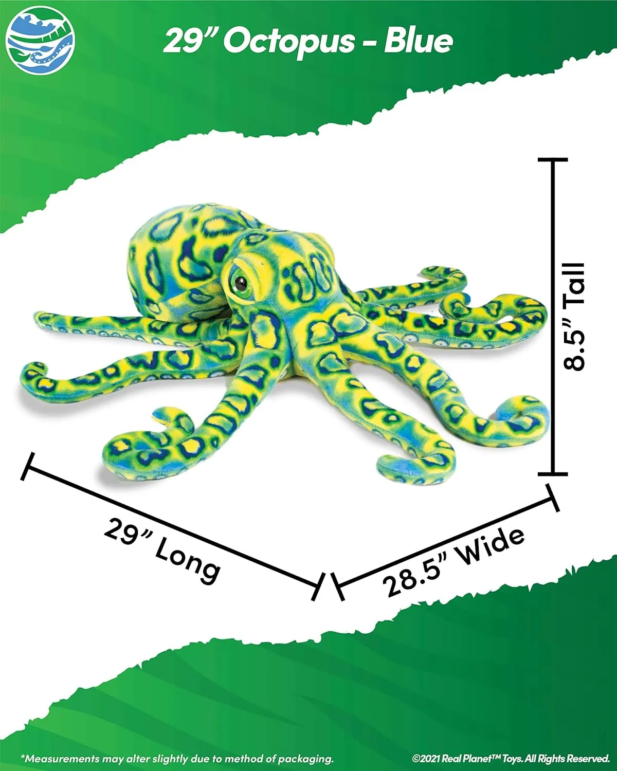 Sea Life Plush - Realistic Stuffed Animal Gift for Kids All Ages, Ocean Marine Creature Plushie, Christmas Birthday Gifts (Blue Octopus, 13") (19" Long)