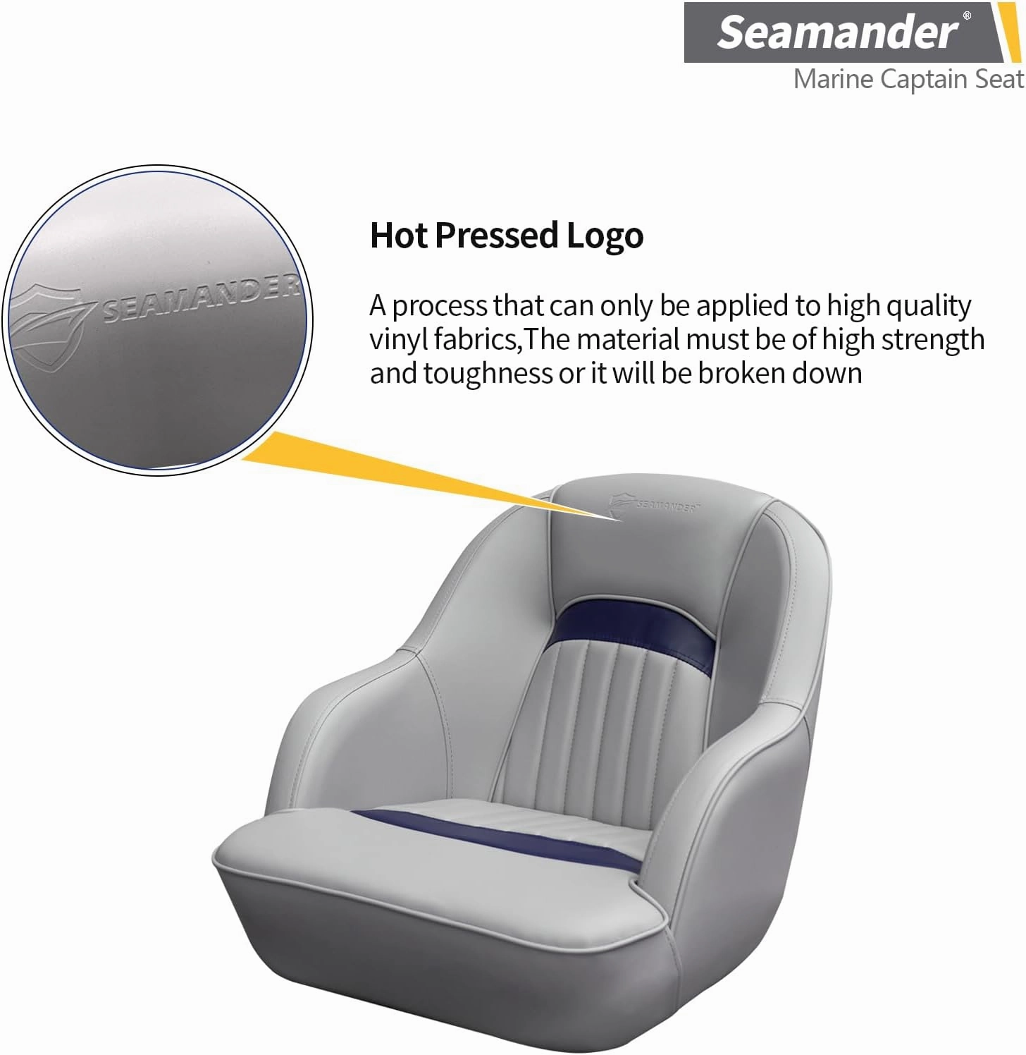 Seamander Pontoon Captains Bucket Boat Seat, 19.7H x 22.2L x 21.7D inches, Injection Molded Plastic Frame, Plush Foam Padding, Marine Grade Vinyl, 5x5 or 5x12 inch Mounting Pattern