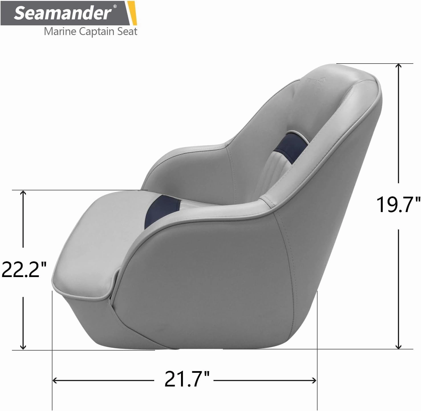 Seamander Pontoon Captains Bucket Boat Seat, 19.7H x 22.2L x 21.7D inches, Injection Molded Plastic Frame, Plush Foam Padding, Marine Grade Vinyl, 5x5 or 5x12 inch Mounting Pattern