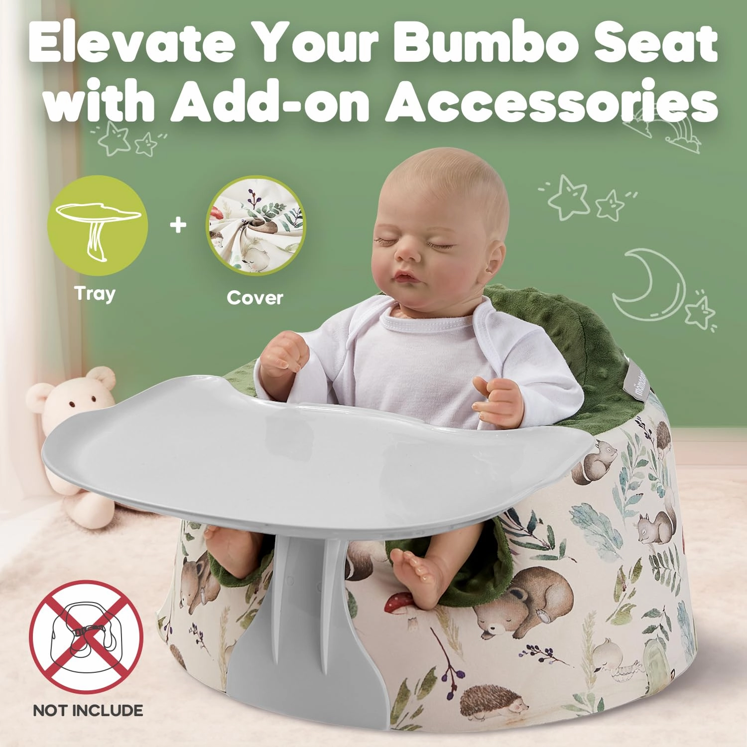 Seat Cover and Tray Sets Accessory Compatible with Bumbo Floor Seat for Baby,Breathable Accessory Compatible with Baby Seat - Easy to Install and Remove - Forest