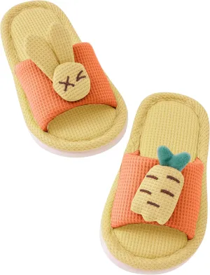 SEAUR Unisex Kids Home Slippers Boys Girls Open Toe Slippers Linen Cartoon Rabbit Carrot Indoor Shoes 6.5-11.5