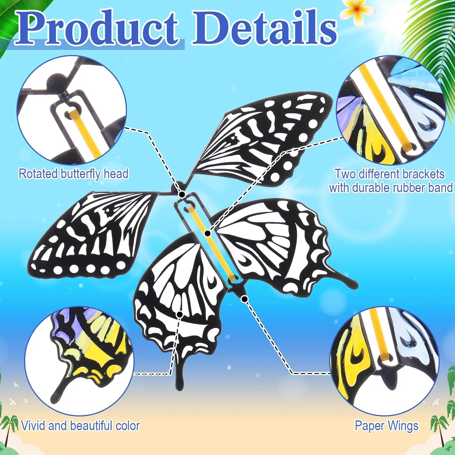 Seenelling 44 Pcs Flying Butterfly Craft Kit with 32 Wind up Butterflies and 12 Color Pens People Painting White Paper Butterflies DIY Toy for Party Game School Activity Birthday Gift (Style 1)