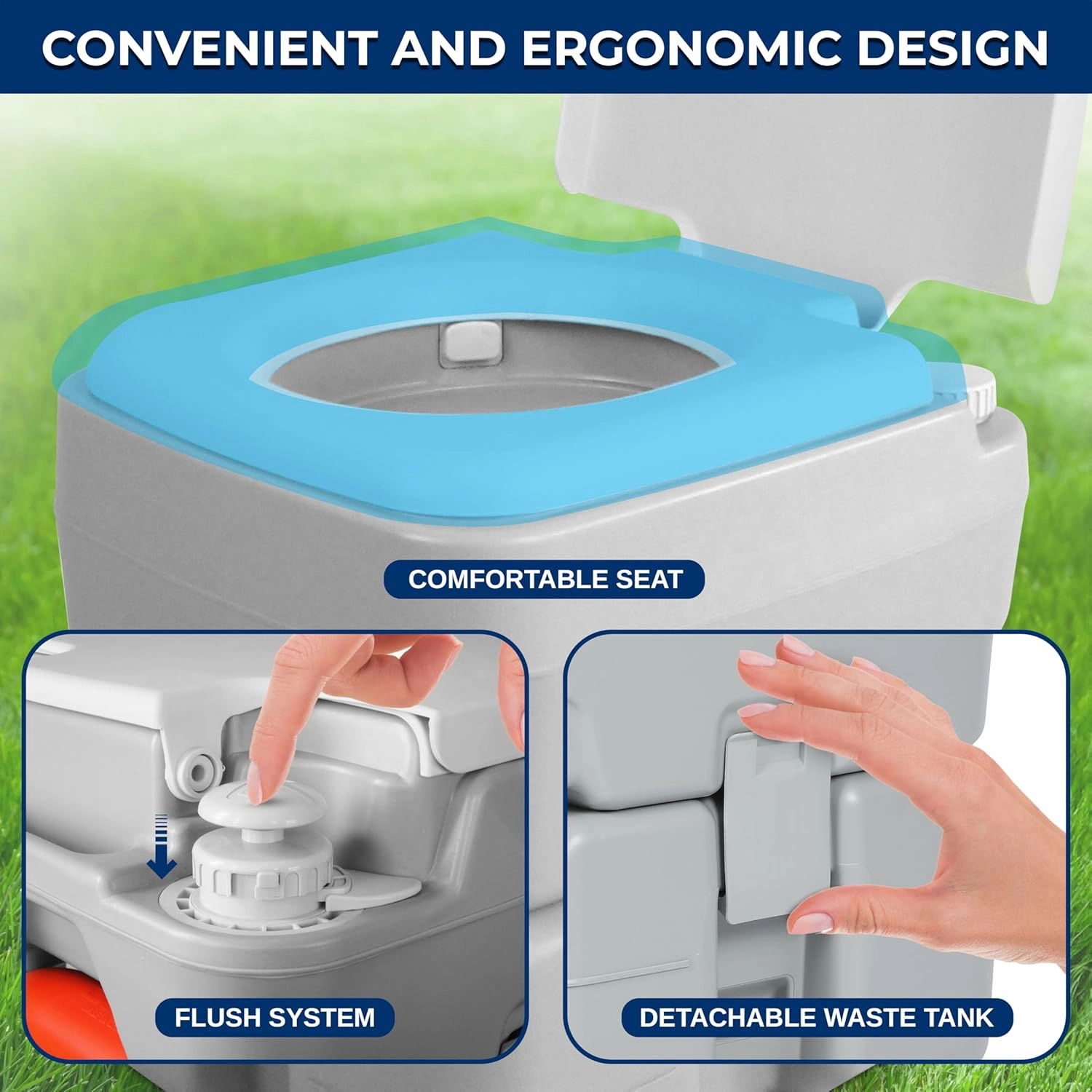 SereneLife 5.2 Gallon Portable Camping Toilet with Carry Bag For Adults, Leak Proof Toilet with Detachable Waste Tank and Level Indicator, Portable Potty for Camping, Hiking, and Boating