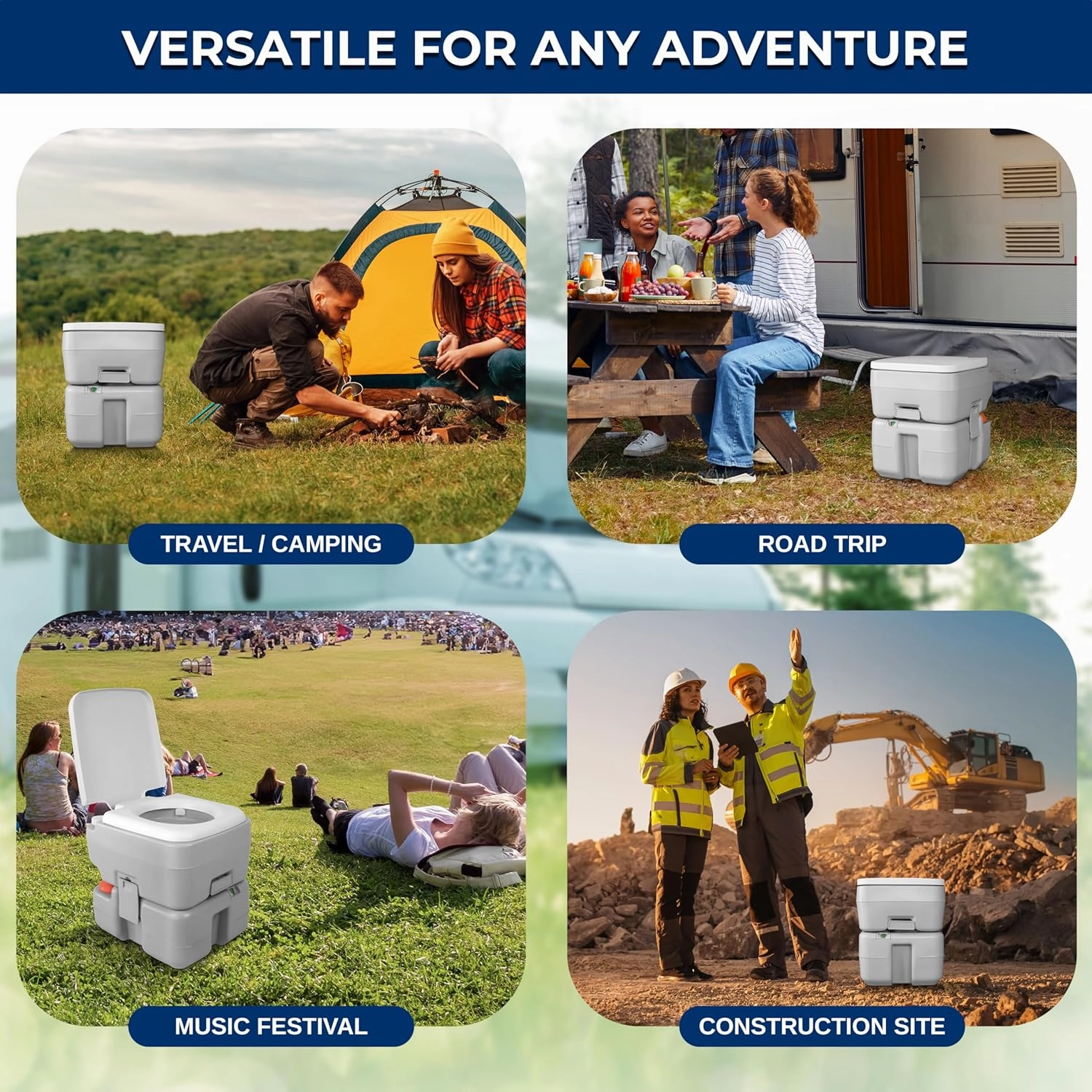 SereneLife 5.2 Gallon Portable Camping Toilet with Carry Bag For Adults, Leak Proof Toilet with Detachable Waste Tank and Level Indicator, Portable Potty for Camping, Hiking, and Boating