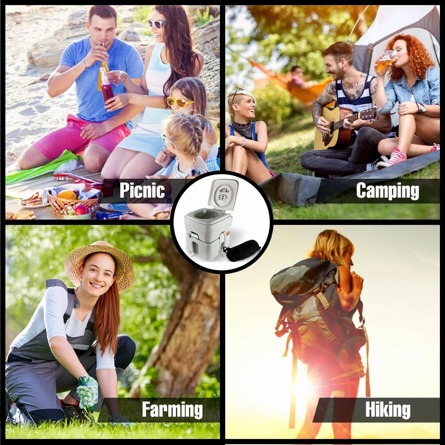 SereneLife 5.2 Gallon Portable Camping Toilet with Carry Bag For Adults, Leak Proof Toilet with Detachable Waste Tank and Level Indicator, Portable Potty for Camping, Hiking, and Boating