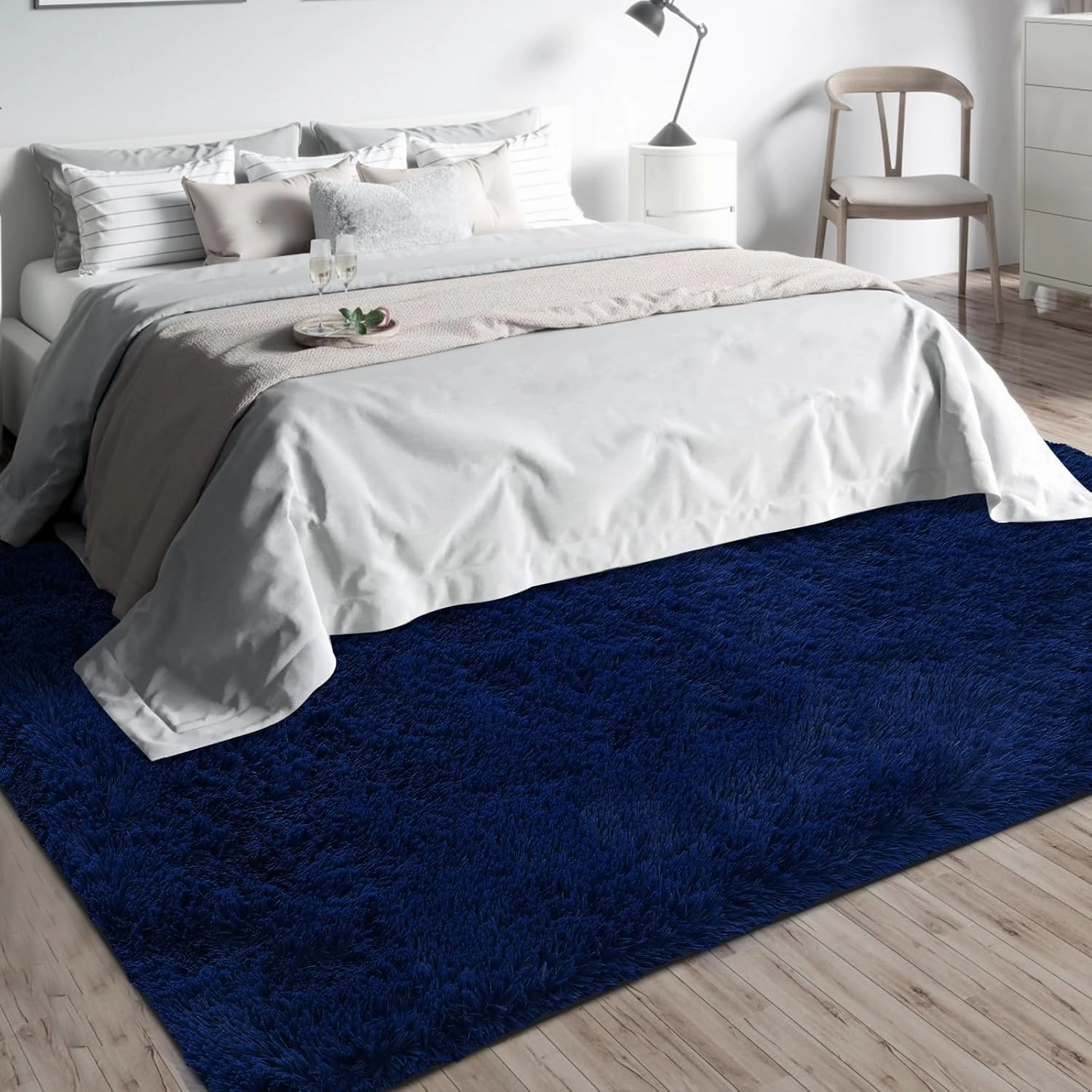 Shag Area Rugs for Bedroom Living Room,4X6 Ultra Soft Fluffy Area Rugs for Dorm, Indoor Carpet Nursery Rugs for Kids Room Home Decor, Navy Blue
