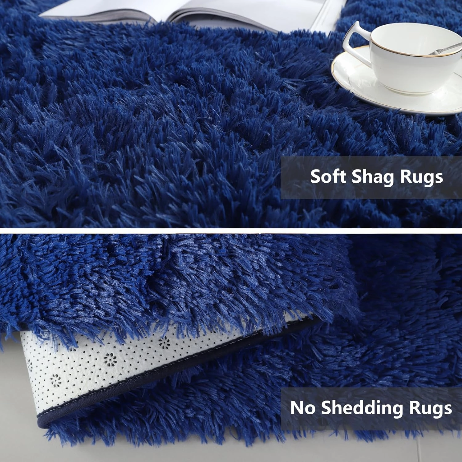 Shag Area Rugs for Bedroom Living Room,4X6 Ultra Soft Fluffy Area Rugs for Dorm, Indoor Carpet Nursery Rugs for Kids Room Home Decor, Navy Blue