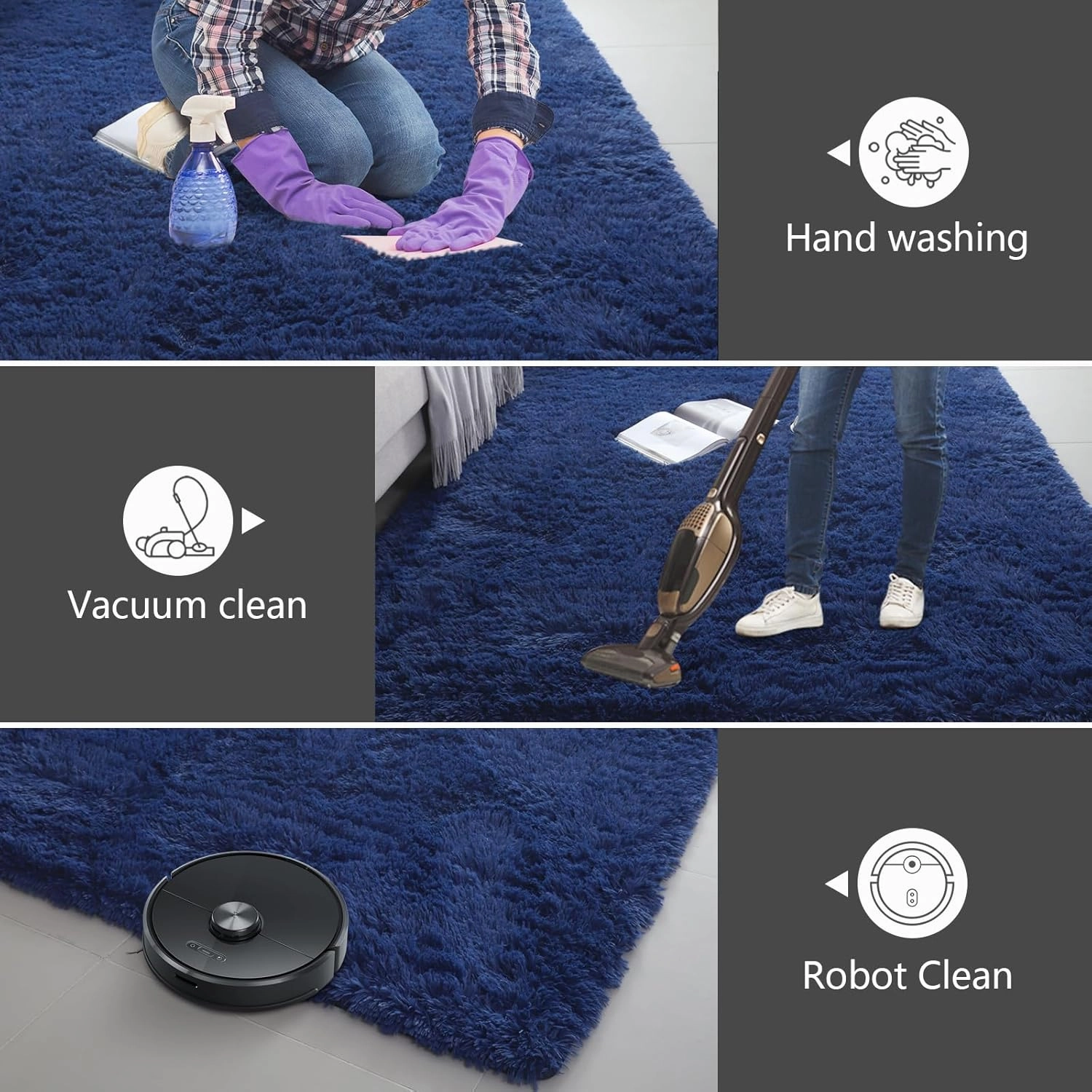 Shag Area Rugs for Bedroom Living Room,4X6 Ultra Soft Fluffy Area Rugs for Dorm, Indoor Carpet Nursery Rugs for Kids Room Home Decor, Navy Blue