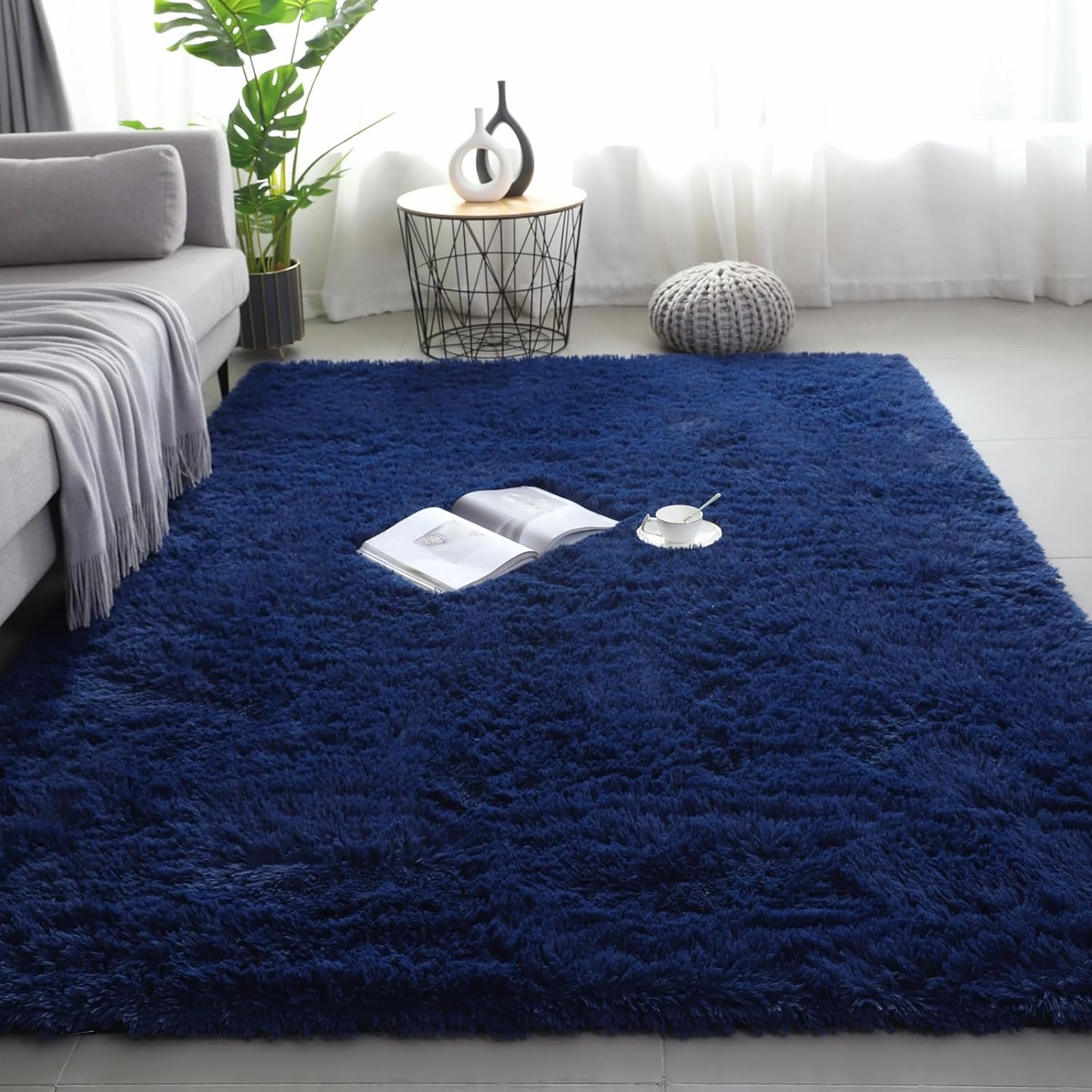 Shag Area Rugs for Bedroom Living Room,4X6 Ultra Soft Fluffy Area Rugs for Dorm, Indoor Carpet Nursery Rugs for Kids Room Home Decor, Navy Blue