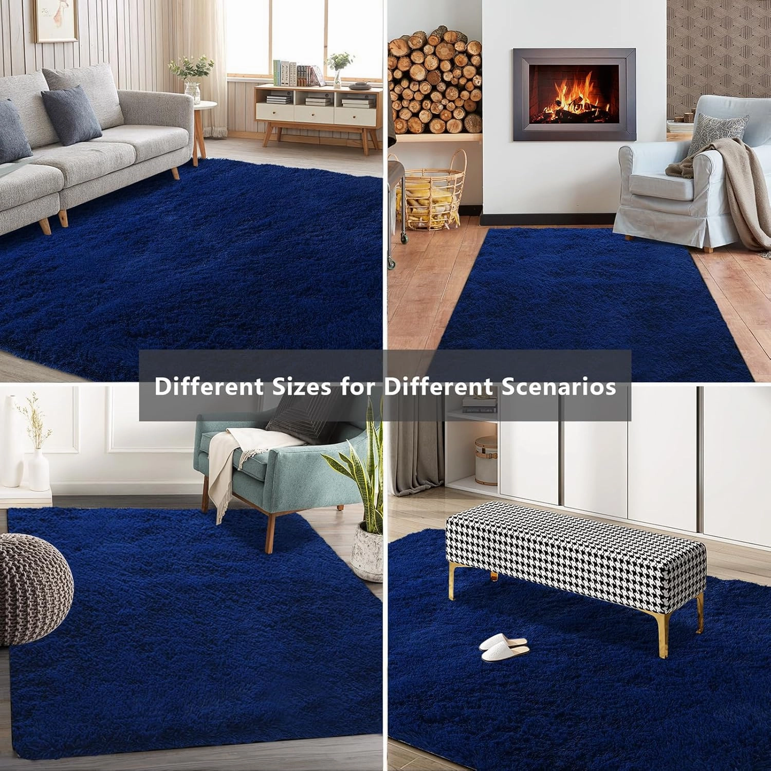Shag Area Rugs for Bedroom Living Room,4X6 Ultra Soft Fluffy Area Rugs for Dorm, Indoor Carpet Nursery Rugs for Kids Room Home Decor, Navy Blue