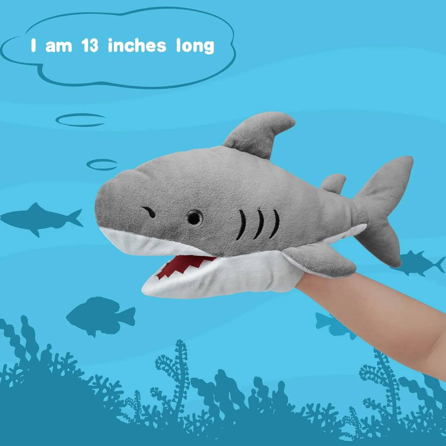 Shark Hand Puppet Realistic Plush Puppet 13",Shark Puppets for Kids Ocean Animal Hand Puppet with Moveable Mouth,Soft Stuffed Shark Puppet Story Toys Shark Puppets Role Play Teaching Gift