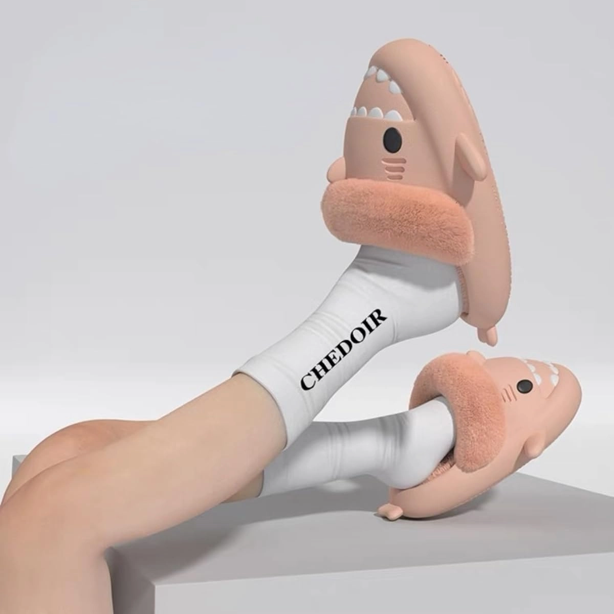 Shark Fuzzy Slippers Women Men Cute Cartoon Plush Fluffy House Shoes Memory Foam Winter Warm Slippers Indoor