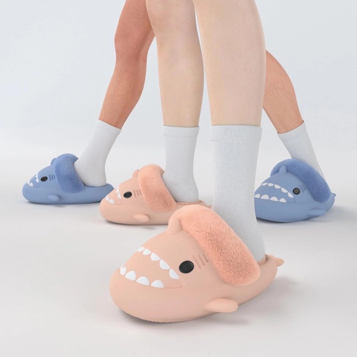 Shark Fuzzy Slippers Women Men Cute Cartoon Plush Fluffy House Shoes Memory Foam Winter Warm Slippers Indoor