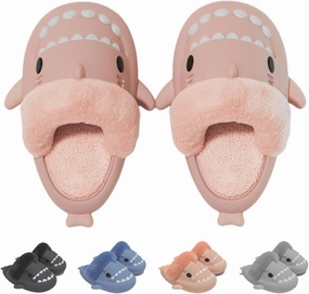 Shark Fuzzy Slippers Women Men Cute Cartoon Plush Fluffy House Shoes Memory Foam Winter Warm Slippers Indoor