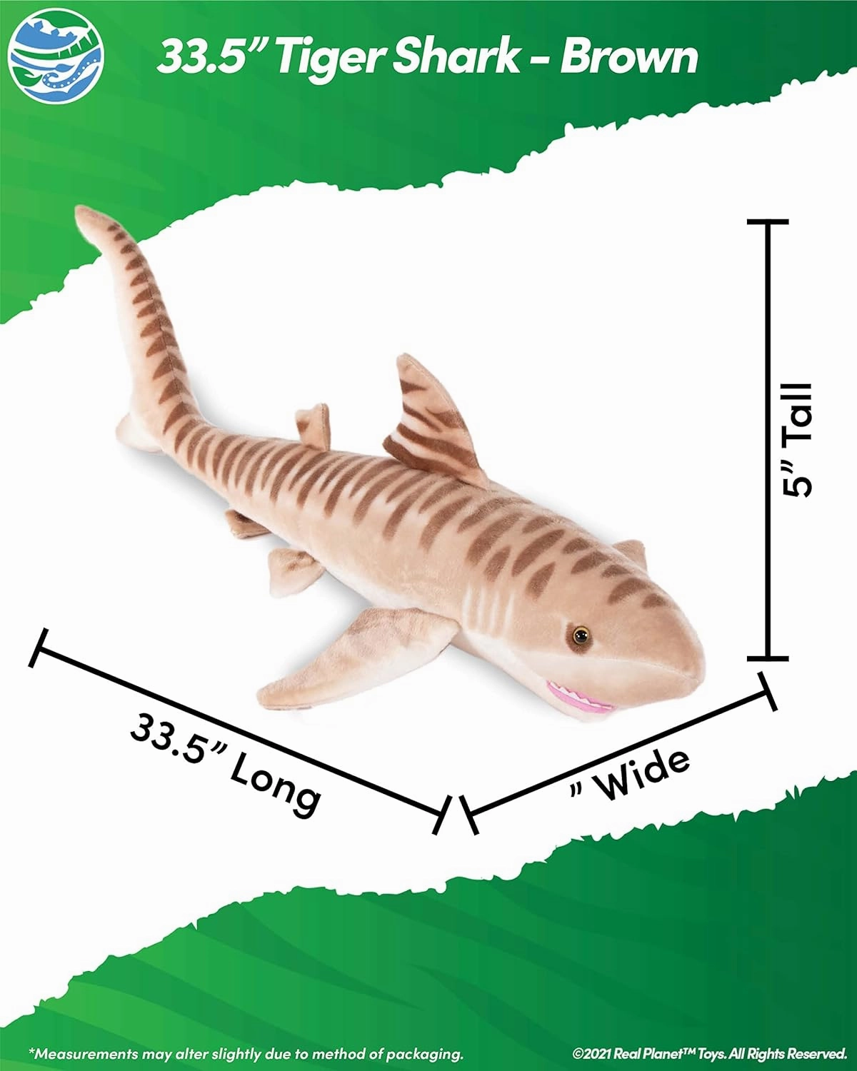 Shark Plush Toy - Realistic Stuffed Animal Gift for Kids All Ages, Giant Shark Creature Plushie, Fun Christmas Birthday Gifts (Tiger Shark, 24") (33.5" Long)