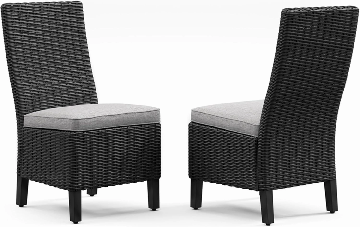 Signature Design by Ashley Beachcroft Casual Weather Resistant Armless Outdoor Side Chair with Cushion, Set of 2, Light Gray & Black