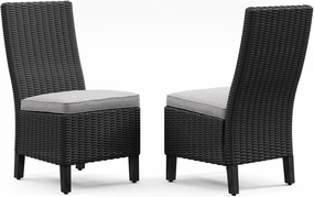 Signature Design by Ashley Beachcroft Casual Weather Resistant Armless Outdoor Side Chair with Cushion, Set of 2, Light Gray & Black