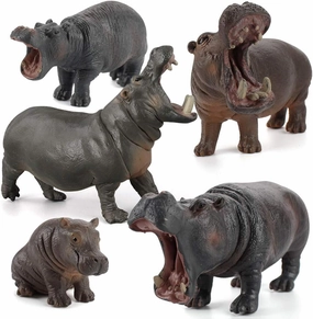 Simulation Wild Life Animal Figures Model Hippo Family Playset Desktop Decoration Education Cognitive Toy Collection Party Favors Toys for Boys Girls Kid(5 pcs)