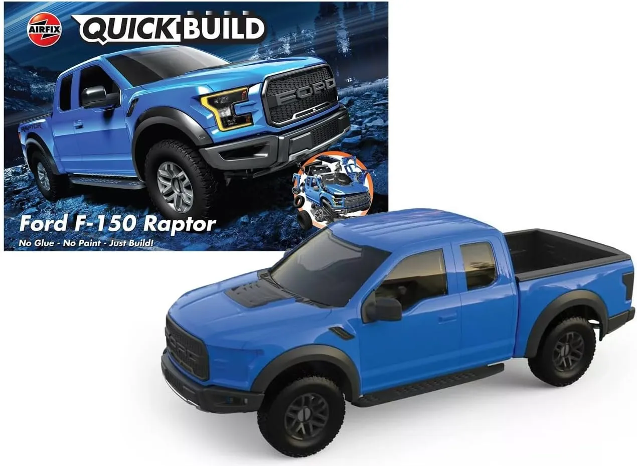 Skill 1 Model Kit F 150 Raptor Blue Snap Together Painted Plastic Model Car Kit by Airfix Quickbuild J6037