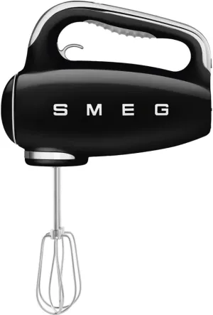 SMEG Black 50's Retro Style Electric Hand Mixer with Set of Beaters, Set of Dough Hooks and Set of Whisks