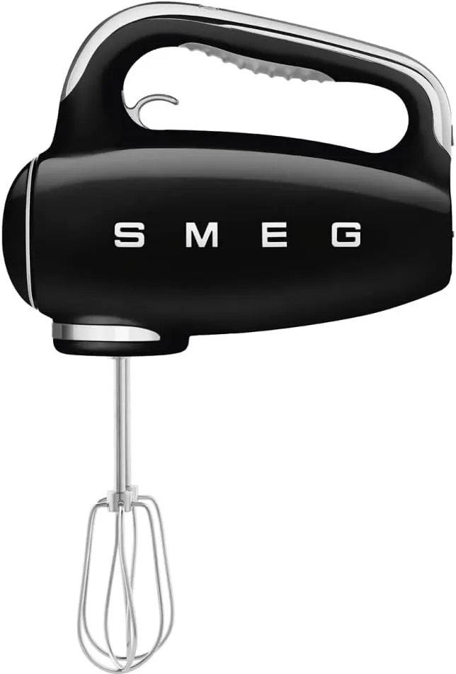 SMEG Black 50's Retro Style Electric Hand Mixer with Set of Beaters, Set of Dough Hooks and Set of Whisks