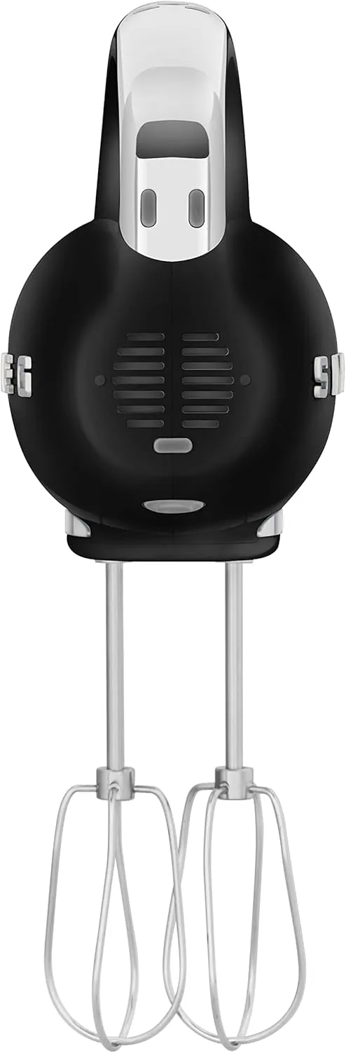 SMEG Black 50's Retro Style Electric Hand Mixer with Set of Beaters, Set of Dough Hooks and Set of Whisks