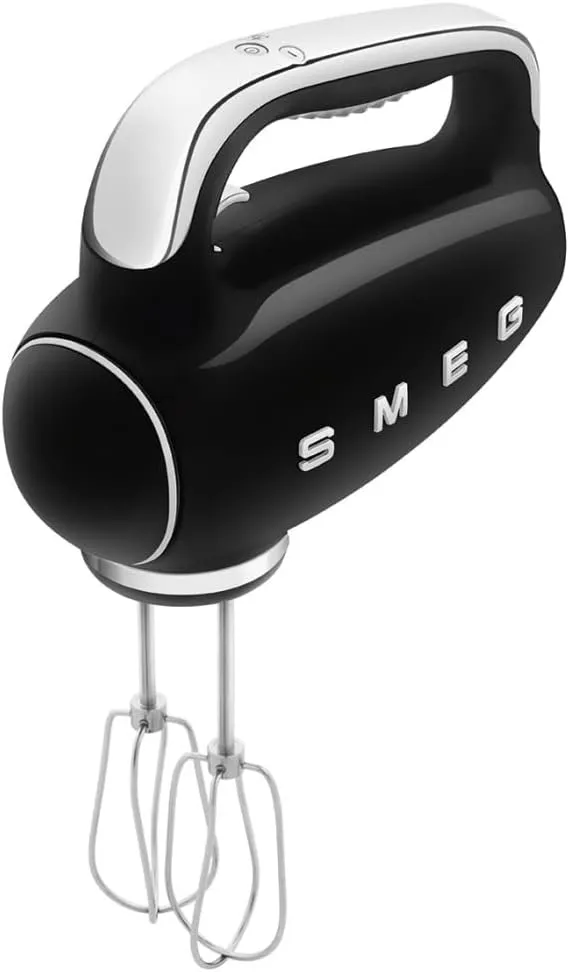SMEG Black 50's Retro Style Electric Hand Mixer with Set of Beaters, Set of Dough Hooks and Set of Whisks