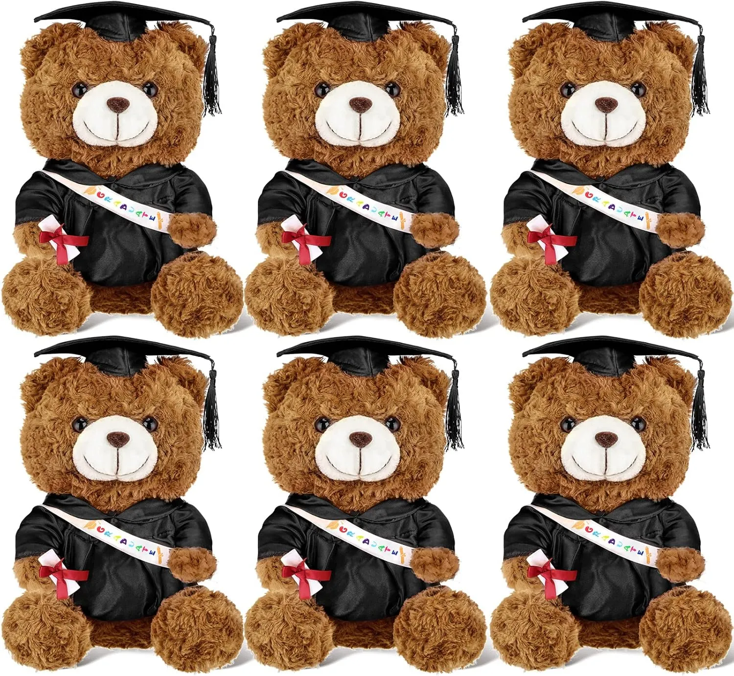Sotiff 6 Pcs Class of 2025 Graduation Bears Bulk 9 Inches Graduation Plush Stuffed Animal Graduation Gifts Stuffed Bear Dolls with Graduation Gown Sash Diploma Cap Tassel for Graduation Party(Black)