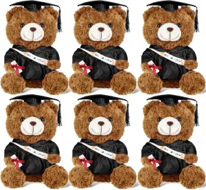 Sotiff 6 Pcs Class of 2025 Graduation Bears Bulk 9 Inches Graduation Plush Stuffed Animal Graduation Gifts Stuffed Bear Dolls with Graduation Gown Sash Diploma Cap Tassel for Graduation Party(Black)