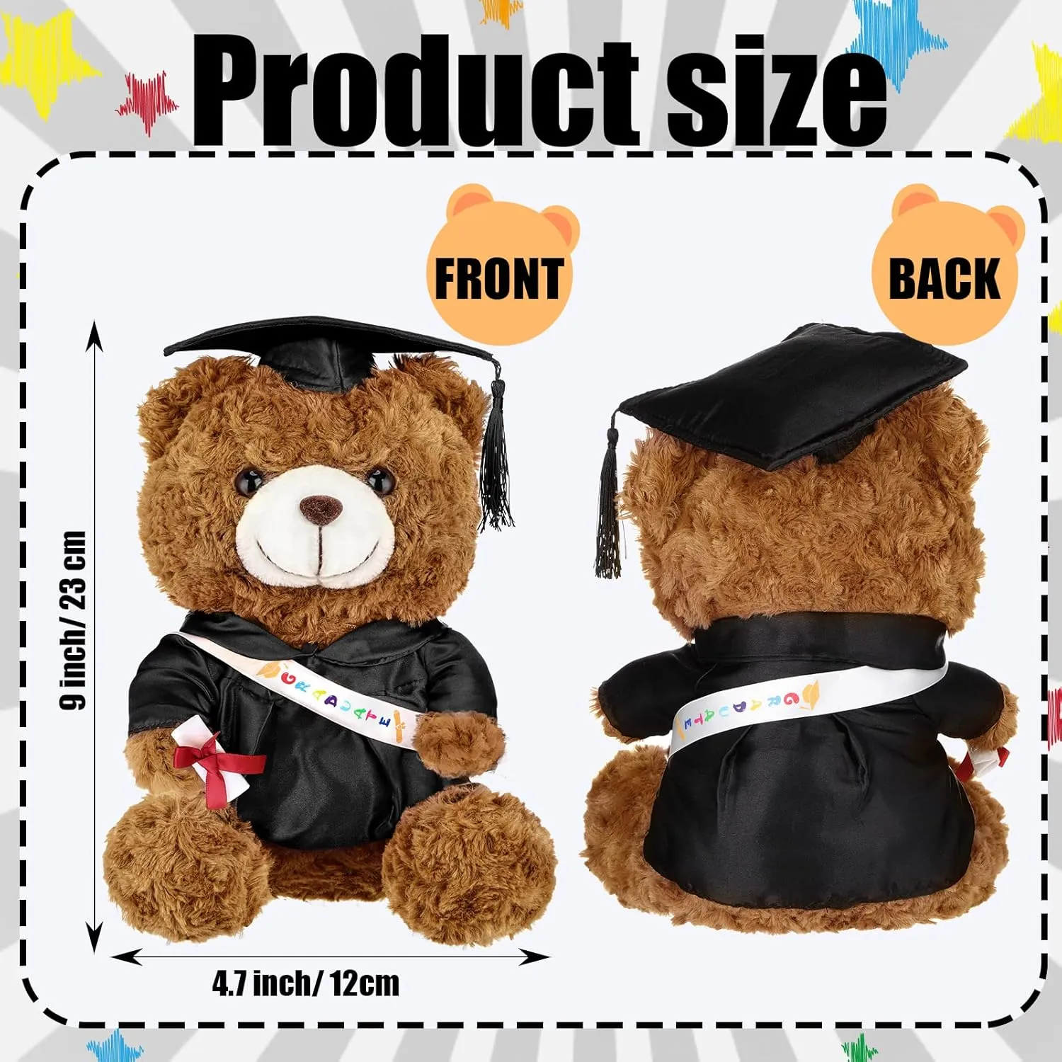 Sotiff 6 Pcs Class of 2025 Graduation Bears Bulk 9 Inches Graduation Plush Stuffed Animal Graduation Gifts Stuffed Bear Dolls with Graduation Gown Sash Diploma Cap Tassel for Graduation Party(Black)