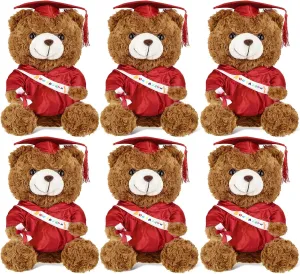 Sotiff 6 Pcs Class of 2025 Graduation Bears Bulk 9 Inches Graduation Plush Stuffed Animal Graduation Gifts Stuffed Bear Dolls with Graduation Gown Sash Diploma Cap Tassel for Graduation Party(Red)