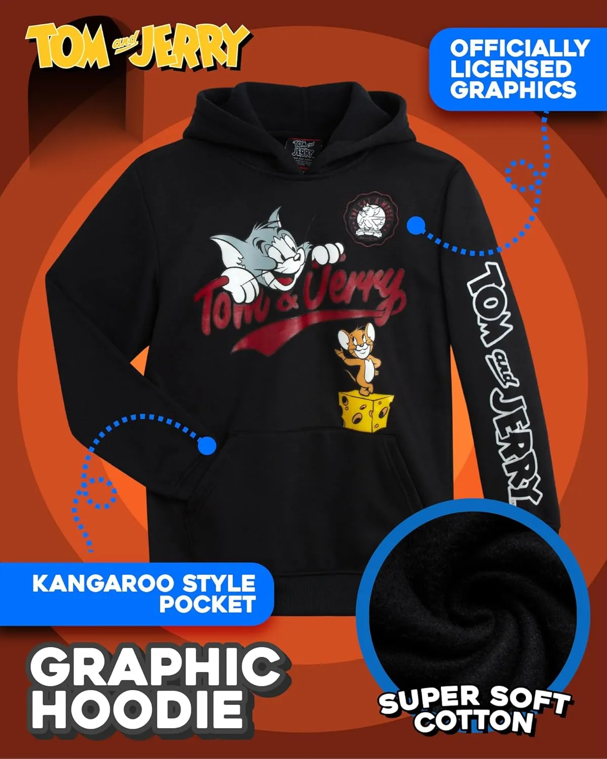 Southpole Boys Graphic Hoodie - Looney Tunes Bugs Bunny Tom and Jerry Pullover Hooded Sweatshirts for Boys (Sizes: 8-20)