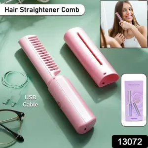 SOVELY Rechargeable Mini Hair Straightener Travel Portable USB Charging Cordless Hair Straightener Brush Three Temperature Adjustments Flat Iron Comb