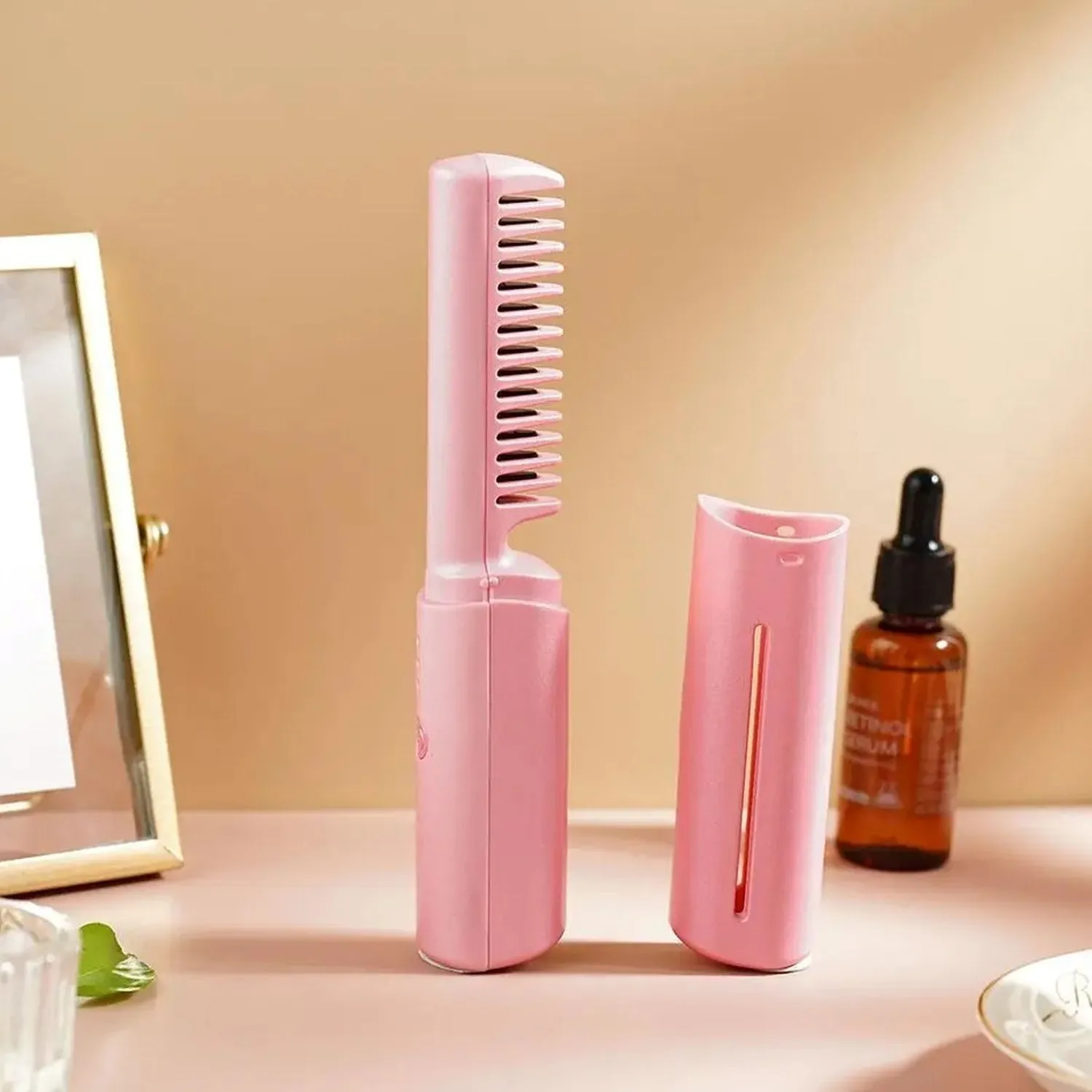 SOVELY Rechargeable Mini Hair Straightener Travel Portable USB Charging Cordless Hair Straightener Brush Three Temperature Adjustments Flat Iron Comb