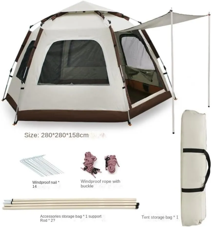 Spacious and Lightweight Hexagonal Tent Folding Portable Thickened No-Setup Family Camping Outdoor Fully Automatic Quick-Opening Tent Outdoor Tent