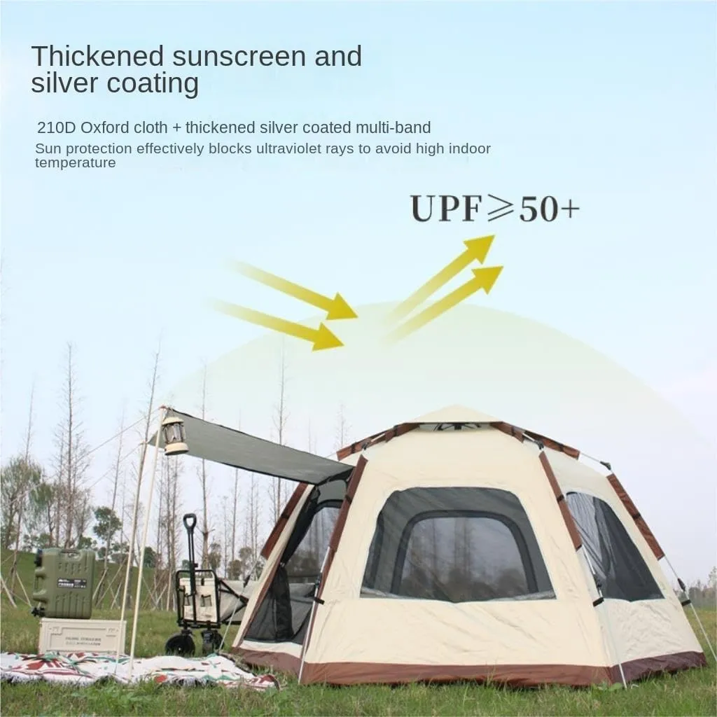 Spacious and Lightweight Hexagonal Tent Folding Portable Thickened No-Setup Family Camping Outdoor Fully Automatic Quick-Opening Tent Outdoor Tent