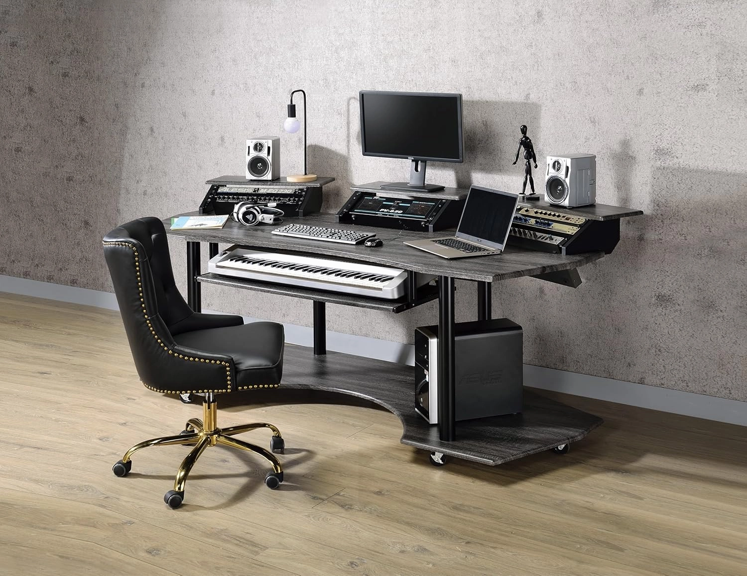 Spacious 83" Music Recording Studio Desk for Inspired Creativity, Elegant Dark Oak Finish, for Organizing Your Music Setup