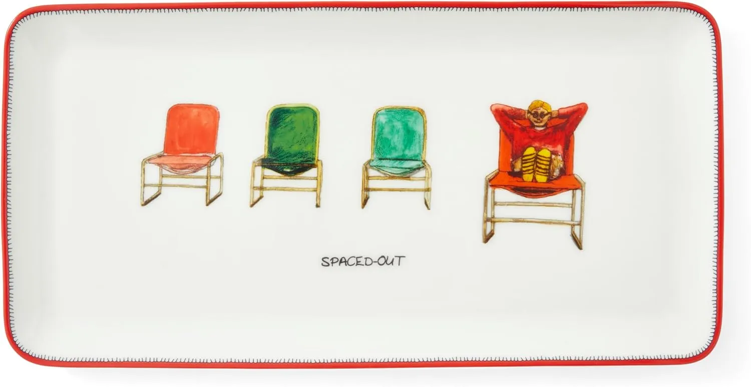 Spode Kit Kemp 12" Doodles Serving Platter | Spaced Out Tagline | Fine China | Dishwasher Safe | Ideal for Sandwiches, Snacks, and Appetizers | Home, Entertainment, and Gathering Use