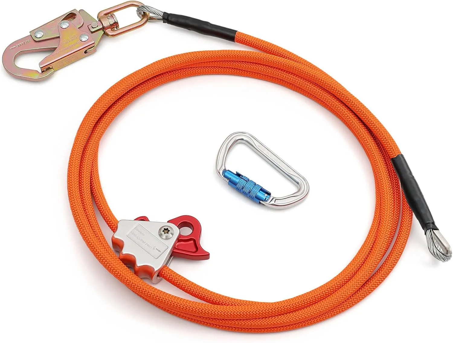 Steel Wire Core Flip Line Kit 1/2" X16ft Arborist Equipment,Adjustable Lanyard Steel Core Tree Climbing Positioning Lanyard for Fall Protection Climbers Tree Climbers,Low Stretch Cut Resistant