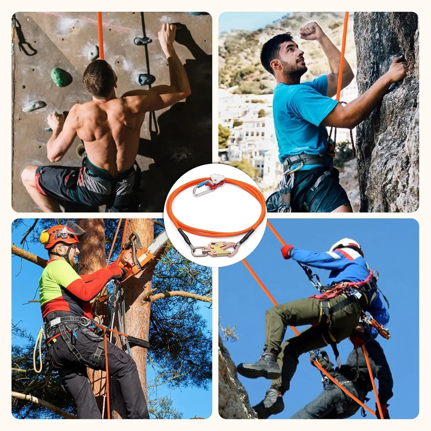 Steel Wire Core Flip Line Kit 1/2" X16ft Arborist Equipment,Adjustable Lanyard Steel Core Tree Climbing Positioning Lanyard for Fall Protection Climbers Tree Climbers,Low Stretch Cut Resistant
