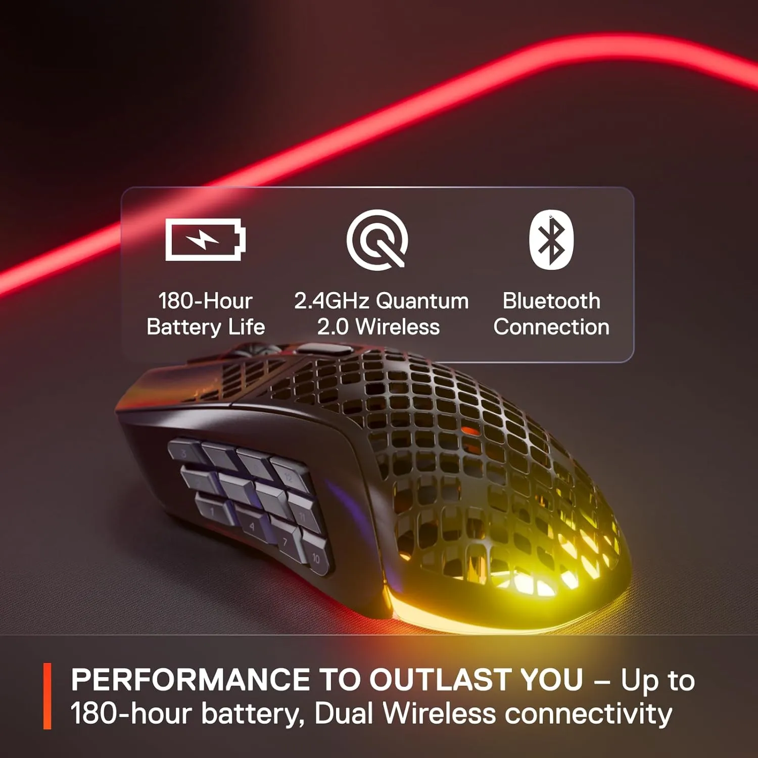 SteelSeries Aerox 9 Wireless - Ultra-Lightweight, 18000 CPI, TrueMove Air Optical Sensor, Water Resistant, 180 Hour Battery, 18 Programmable Buttons