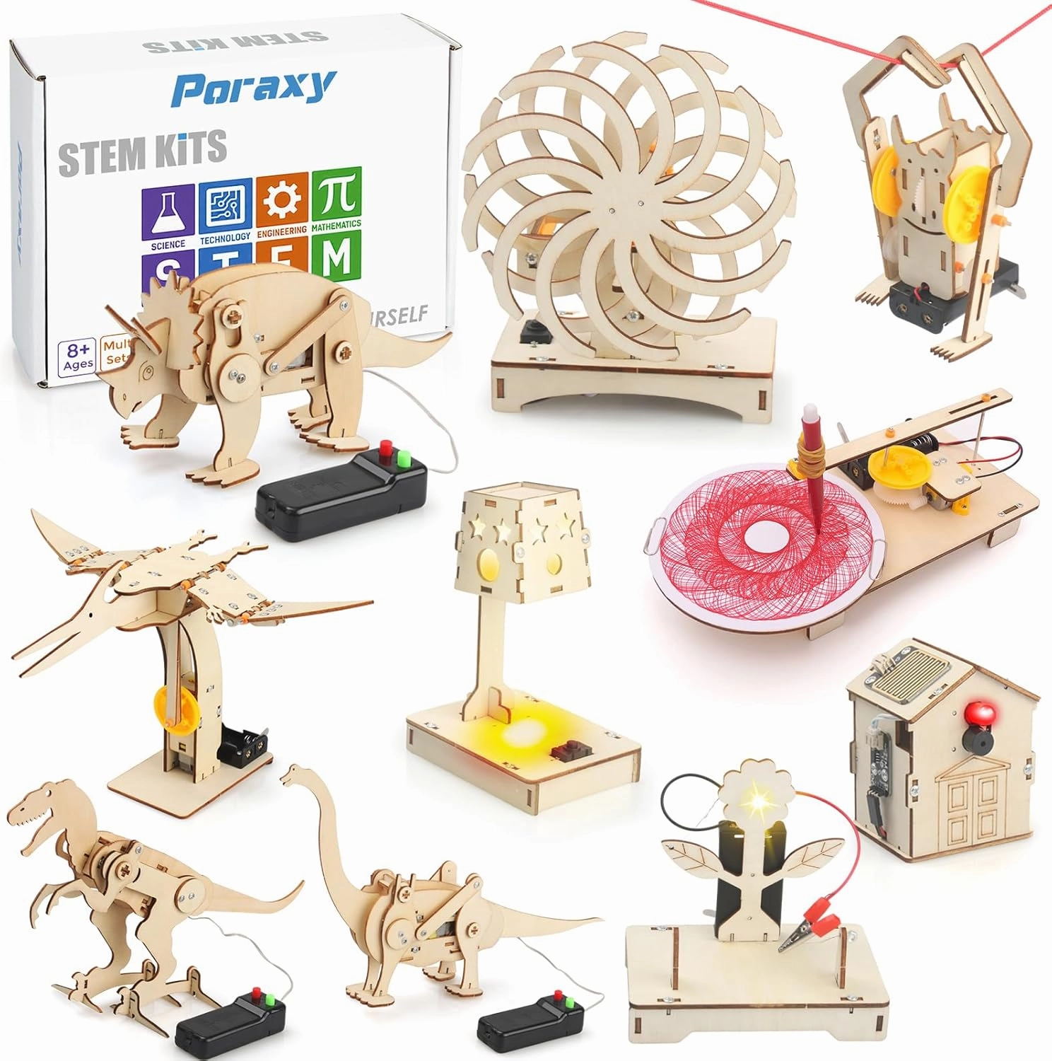 STEM Kits for Kids 8-10-12, Toys for Ages 8-13, Gifts for 8 9 10 11 12 13 Year Old Boys and Girls, Wooden 3D Puzzles,10 in 1 STEM Projects, Science Educational Crafts Building Kits