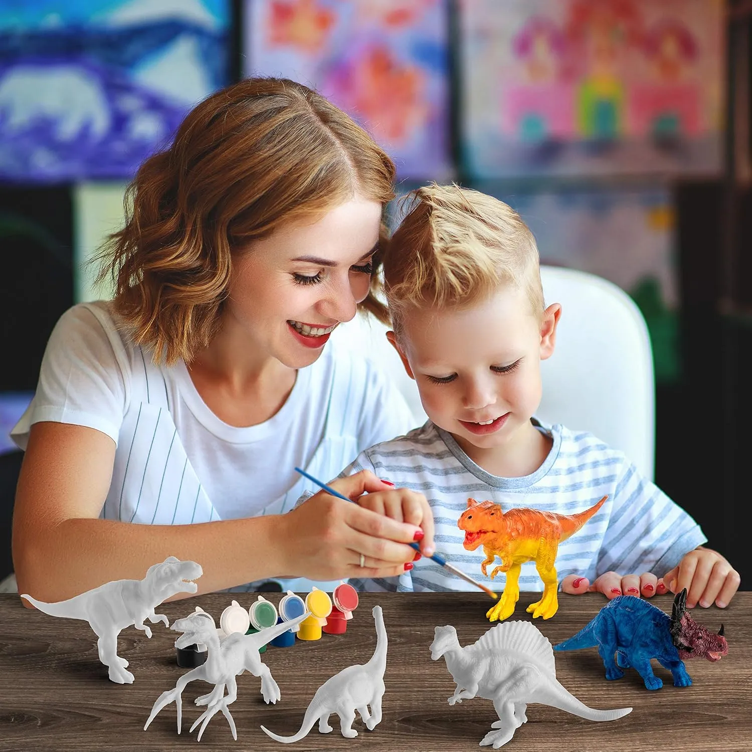 STEM.org Dinosaur Painting Kit for Kids with Dino Trivia-Dinosaur Crafts for Kids Ages 3-5   w/ 2T-Rex Dinosaur Set - Screen Free, Educational Dinosaur Gifts for Boys, Dino Art Projects for Kids 4-6