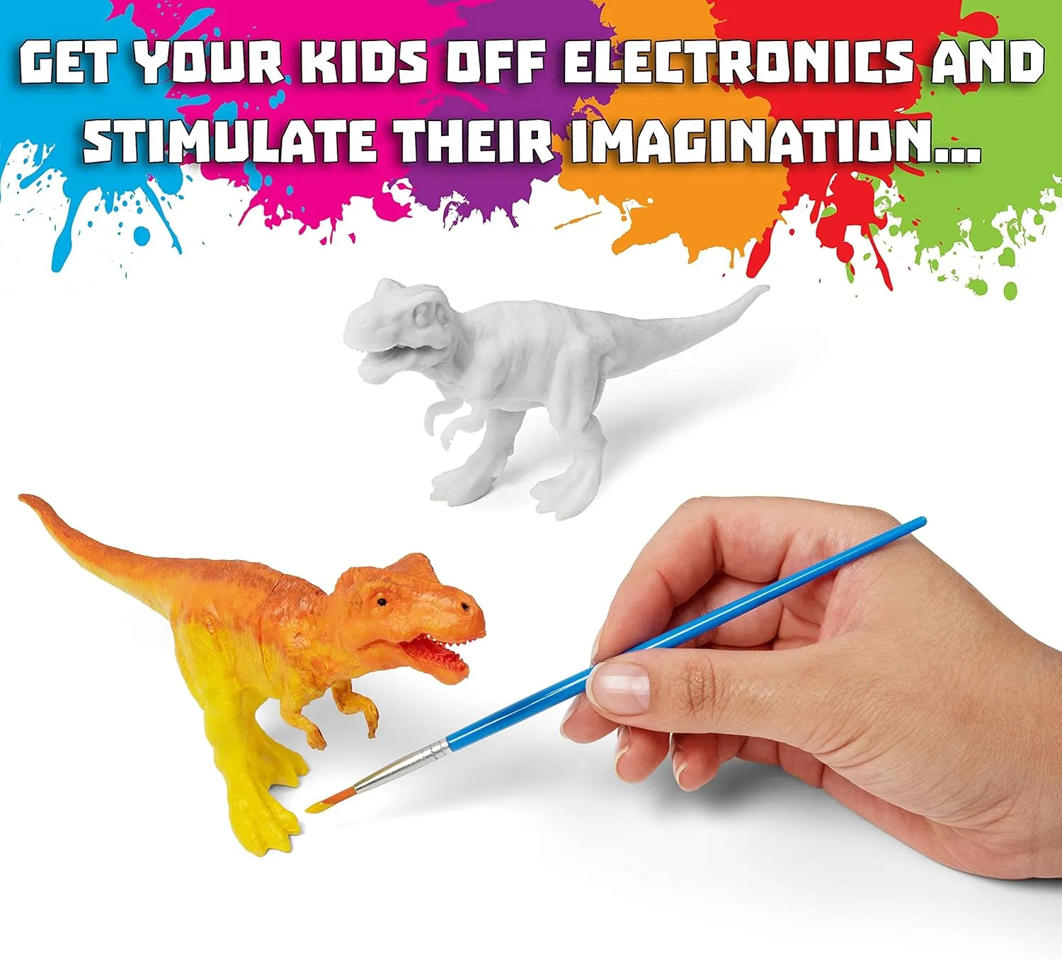STEM.org Dinosaur Painting Kit for Kids with Dino Trivia-Dinosaur Crafts for Kids Ages 3-5   w/ 2T-Rex Dinosaur Set - Screen Free, Educational Dinosaur Gifts for Boys, Dino Art Projects for Kids 4-6