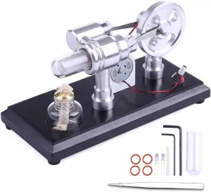 Stirling Engine Model Kit, Double-Cylinder Micro DIY Stirling Engine Motor Model, Mechanical Metal Stirling Motor Electricity Power Generator for Physics Science Experiment, Type 1