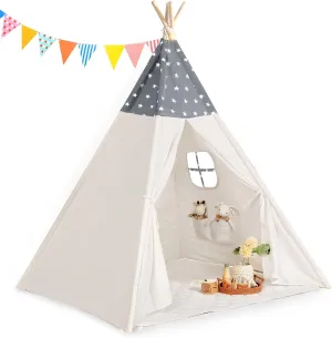 Sumbababy Teepee Tent for Kids Slumber Party - 100% Cotton Foldable Kids Tent Indoor with Light & Flag Play House Outdoor - Toddler Tipi Playroom for Girls Gift Toys - Tee Pee Tents(Stars Design)