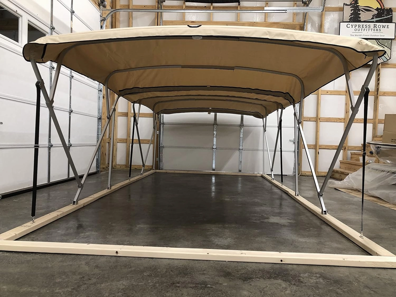 SunPro Series, Lab Certified 50  UPF Monster Double Pontoon Boat Bimini Top in Beige, 17' Long, 8 1/2' Wide, fits 97-103" Wide, Complete Dual Kit with Frame, Canopies w/Storage Boots, Hardware